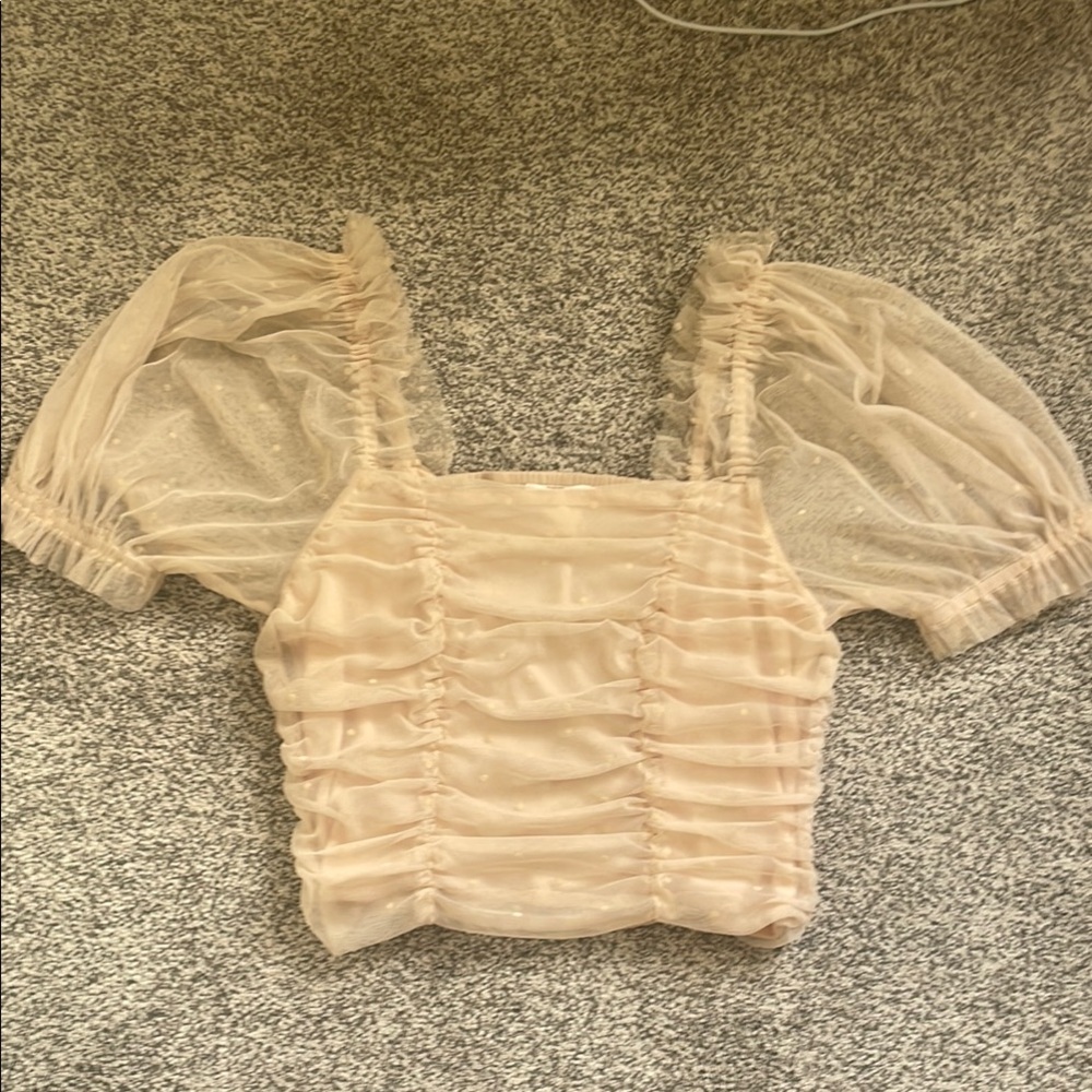 H&M Cream Ruched Puff Sleeve Blouse